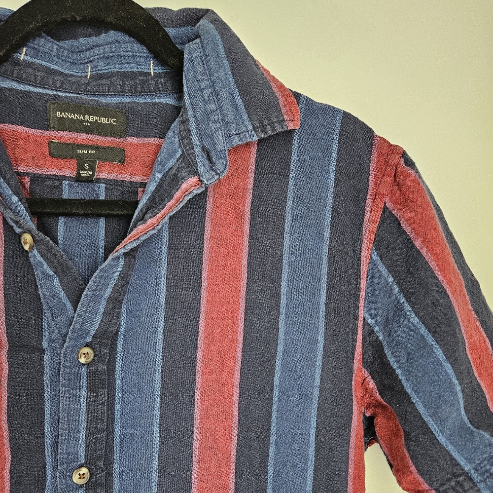 Banana Republic Men's Striped Shirt - Red and Blue